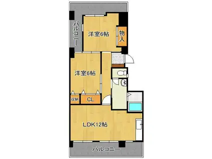 渡邊ビル(2LDK/4階)の間取り写真