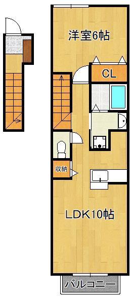 フィオーレ長行東二番館(1LDK/2階)の間取り写真