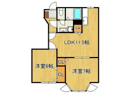 カーサ徳光B(2LDK/1階)の間取り写真