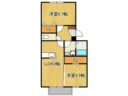 グレイス・イナミツⅡ(2LDK/1階)の間取り写真