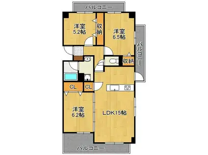 ニューガイア高野(3LDK/2階)の間取り写真