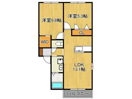 シティパル長行A棟(2LDK/1階)の間取り写真