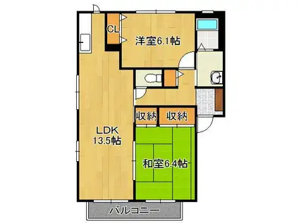 リヴ・アヴェニール A棟(2LDK/2階)の間取り写真