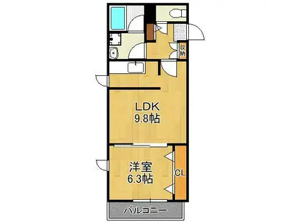 フリーリー守恒JR(1LDK/2階)の間取り写真