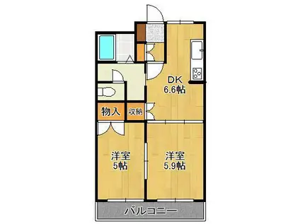 リバーサイド塚田(2DK/2階)の間取り写真