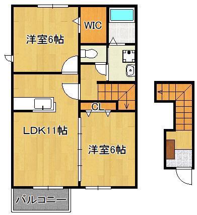 エール湯川A(2LDK/2階)の間取り写真