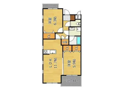 ブランルージュ桜(2LDK/3階)の間取り写真