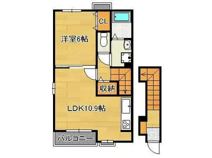 エレガントサキタB(1LDK/2階)の間取り写真