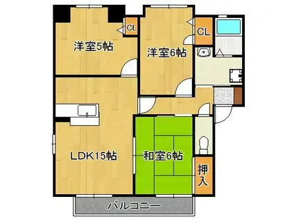 エヴァーグリーン紫の池 B棟(3LDK/1階)の間取り写真