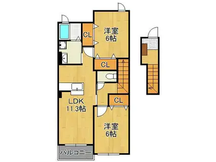 コーポ鷲峰Ⅱ(2LDK/2階)の間取り写真