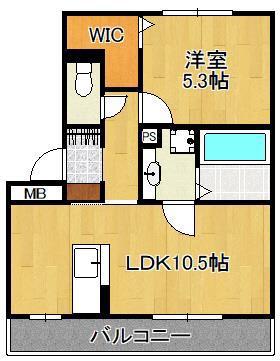 エスポワール祇園B(1LDK/1階)の間取り写真