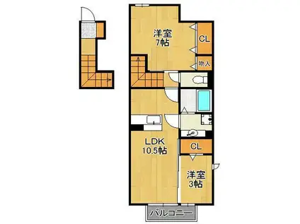 プランドール壱番館(2LDK/2階)の間取り写真