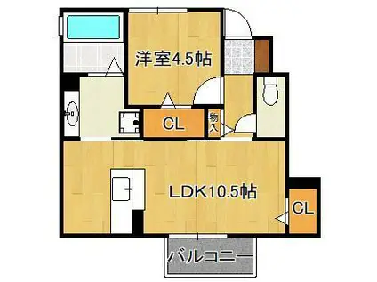 GRAND SOLEIL B棟(1LDK/1階)の間取り写真