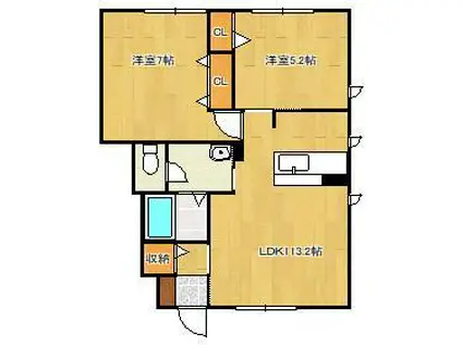 アルブルージュA棟(2LDK/1階)の間取り写真