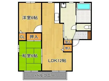 エヴァーグリーン紫の池 C棟(2LDK/2階)の間取り写真