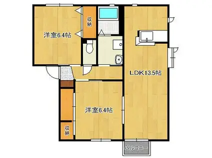 グローブ・たかのB棟(2LDK/1階)の間取り写真