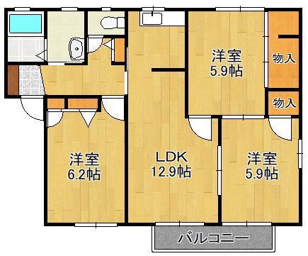パルテールヴィラA棟(3LDK/2階)の間取り写真