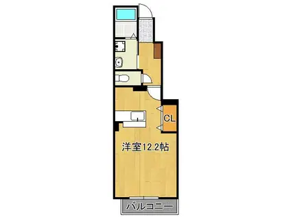 フィーノヴィラⅡ棟(ワンルーム/1階)の間取り写真