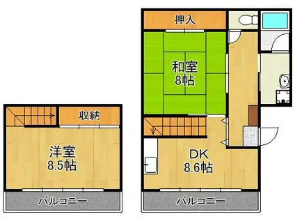 プレアール若園(2DK/1階)の間取り写真
