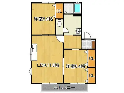 コモンシティ志井C棟(2LDK/2階)の間取り写真