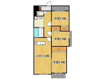 サンビル守恒(3LDK/1階)の間取り写真