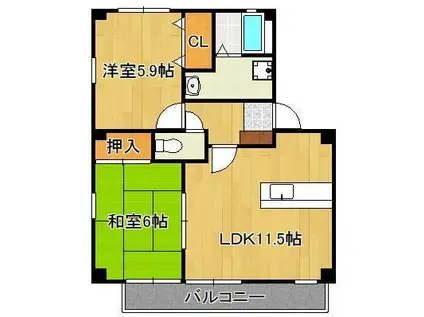 フォブール徳力(2LDK/3階)の間取り写真
