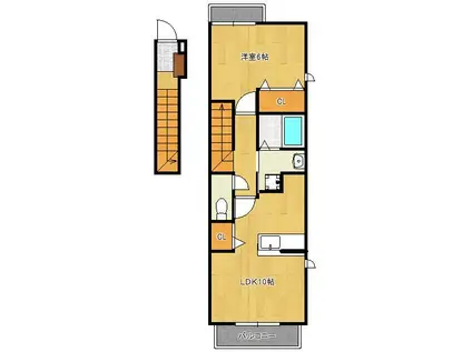 メゾン若園A棟(1LDK/2階)の間取り写真