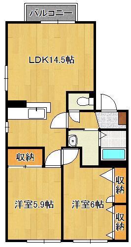 フィオーレⅡ C棟(2LDK/1階)の間取り写真
