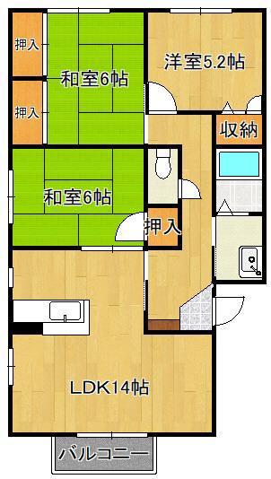 ソルジェンテ南方A棟(3LDK/2階)の間取り写真