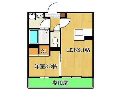 トレス城野貮番館(1LDK/1階)の間取り写真