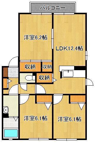 咲ら坂 C棟(3LDK/2階)の間取り写真