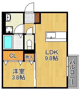 パディコート下城野(1LDK/2階)の間取り写真