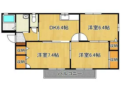 グリーンビレッジ湯川ⅡB棟(3DK/2階)の間取り写真