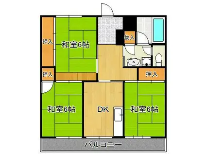 三ツ矢クレッシェンド北方(3DK/3階)の間取り写真