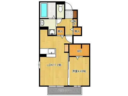 メルヴェーユ下城野Ⅱ(1LDK/1階)の間取り写真