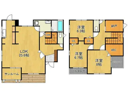 北九州高速鉄道 企救丘駅 徒歩7分 2階建 築21年(3SLDK)の間取り写真