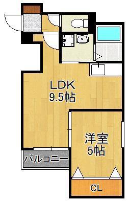 CRECIA北方(1LDK/1階)の間取り写真