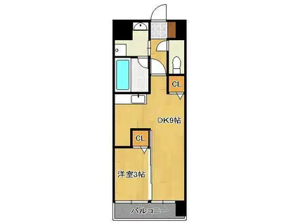 ルネッサンス21小倉東(1DK/9階)の間取り写真