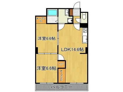 霧ヶ丘コーポラス(2LDK/2階)の間取り写真