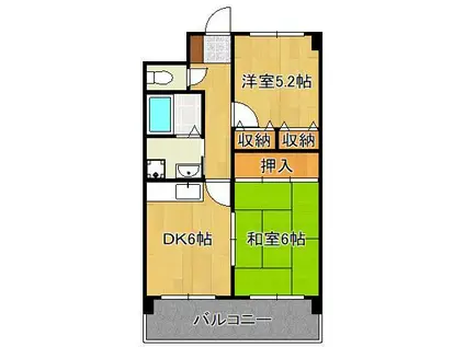 ブウル・ヴァール足原(2DK/4階)の間取り写真