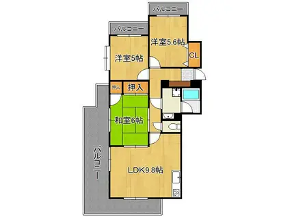 霧ケ丘芙陽グランドマンション(3LDK/2階)の間取り写真