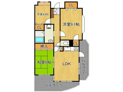 ラディア霧ケ丘(3LDK/4階)の間取り写真