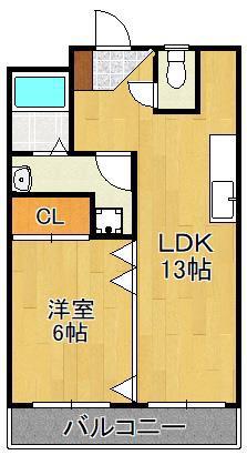 プリンセス片野Ⅰ(1LDK/4階)の間取り写真