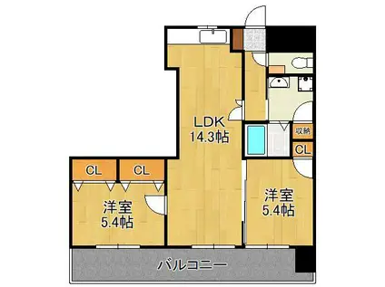 ウィングス片野Ⅱ(2LDK/13階)の間取り写真
