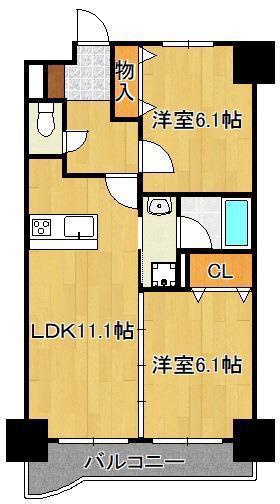 ニューシティアパートメンツ南小倉Ⅰ(2LDK/2階)の間取り写真