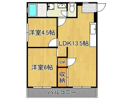 プリンセスメディアパークⅡ(2LDK/4階)の間取り写真