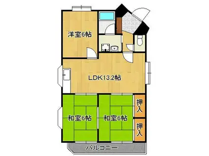 サンシティ三萩野(3LDK/2階)の間取り写真