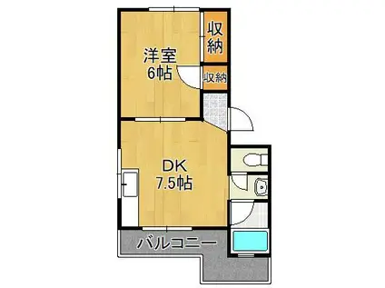 パークハイツ三萩野(1DK/2階)の間取り写真