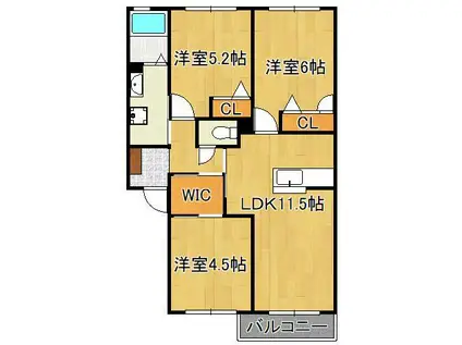 クラヴィエ三萩野B棟(3LDK/2階)の間取り写真