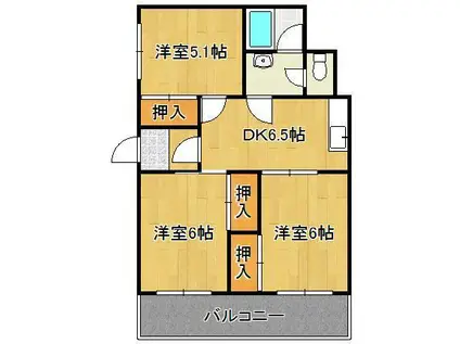 アリエス足原(3DK/5階)の間取り写真